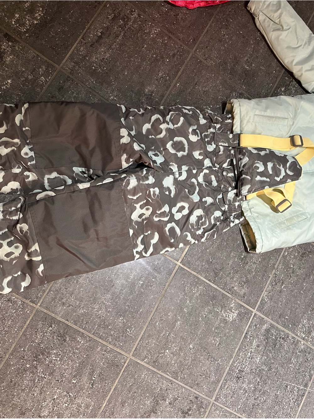 George Kids' Puffer Snow Bibs in Gray Leopard Print and Light Mint